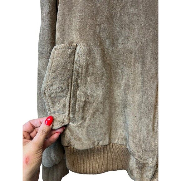 Men's Vintage Crew Tan Pig Suede Leather Plaid Lined Bomber Jacket Size 46 - Picture 8 of 16